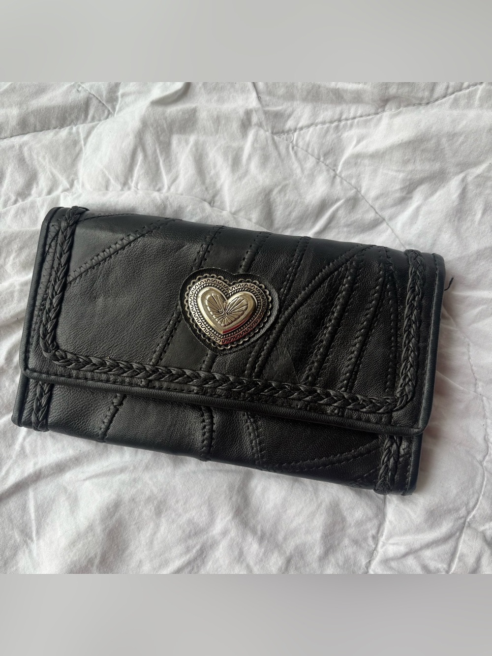 Black Quilted Heart-Accent Women's Wallet